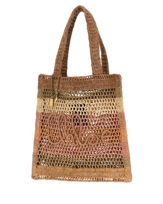 Borsa shopping Summer Banana in rafia ricamata di Chloé in Brown