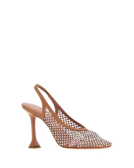 AMINA MUADDI Pink Embellished Mesh Dolly Pumps