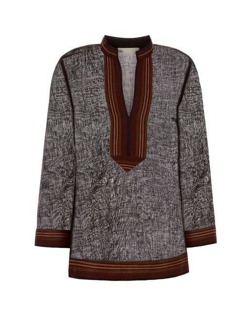 Tory Burch Black Brown Linen Blouse