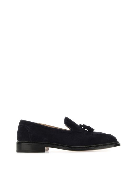 Tricker's Black Navy Blue Suede Elton Loafers for men