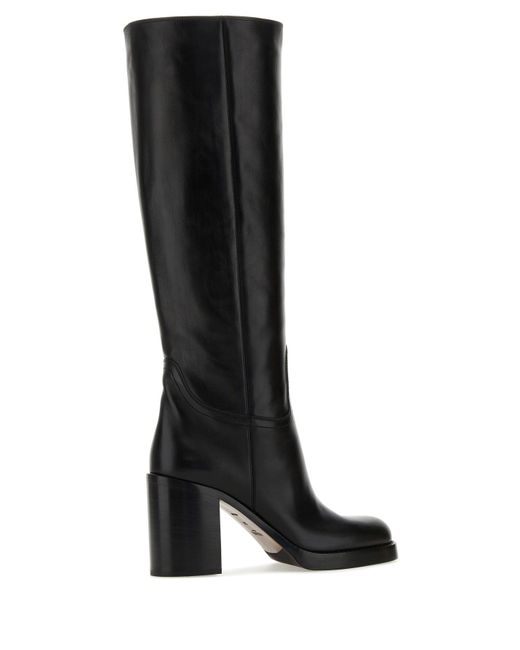 Prada Black 90mm Knee-high Leather Boots