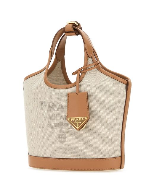 Borsa a mano in tela sabbia di Prada in Natural