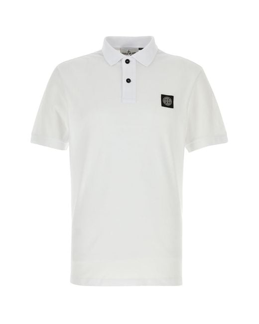 Stone Island White Stretch Piquet Polo Shirt for men