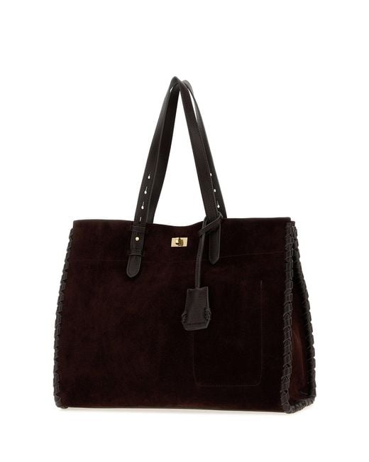 Anya Hindmarch Black Grape Suede Mortimer Shopping Bag