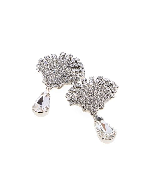 Alessandra Rich White Embellished Metal Earrings