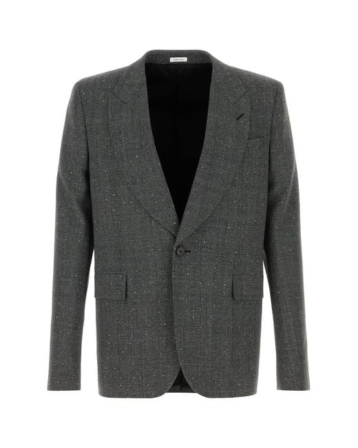 McQueen Black Embroidered Glencheck Blazer for men