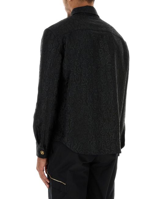 Camicia in jacquard nero di Versace in Black da Uomo