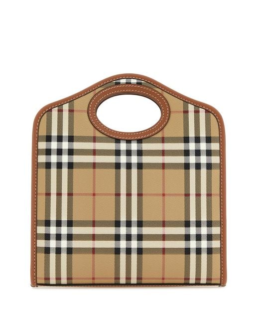 Burberry Brown Canvas Leather Mini Pocket Handbag
