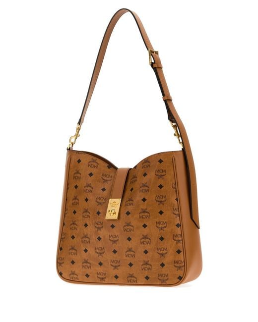 MCM Brown Printed Canvas Tracy Shopping Bag