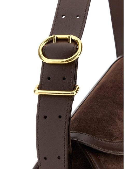 Jil Sander Brown Suede Small Cannolo Crossbody Bag