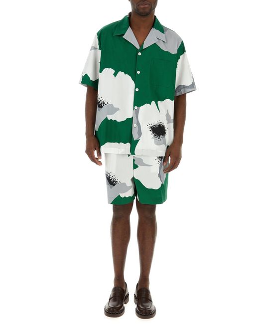 Valentino Garavani Green Printed Cotton Bermuda Shorts for men