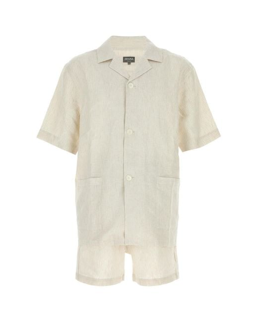 Zegna White Embroidered Linen Pyjama