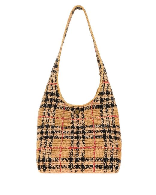 Burberry Metallic Embroidered Raffia Margate Shoulder Bag