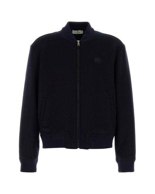 Etro Midnight Blue Wool Blend Bomber Jacket for men