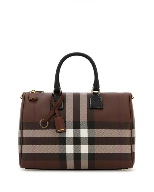 Borsa a mano Check media in tela stampata di Burberry in Brown