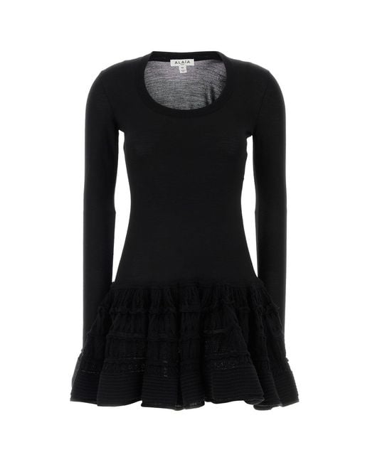 Alaïa Black Stretch Wool Blend Mini Dress