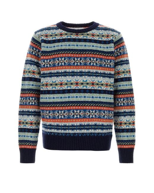 Harley Of Scotland Blue Embroidered Wool Sweater for men