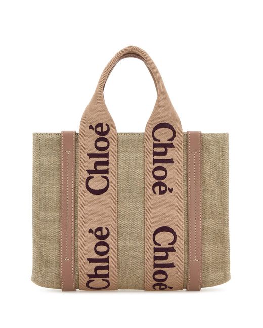 Borsa shopping Woody piccola in lino multicolor di Chloé in Natural