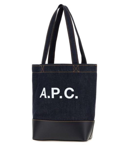 A.P.C. Black Dark Blue Denim And Leather Axelle Shopping Bag