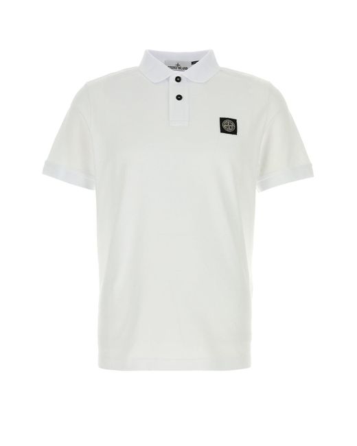 Polo in piquet stretch bianco di Stone Island in White da Uomo