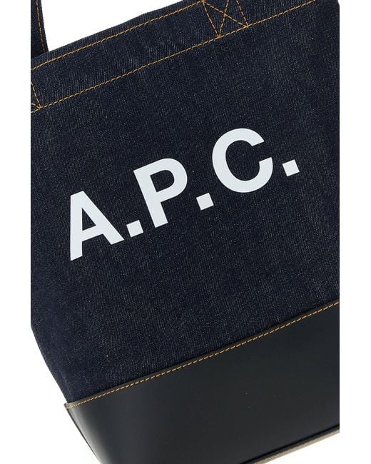 A.P.C. Black Dark Blue Denim And Leather Axelle Shopping Bag