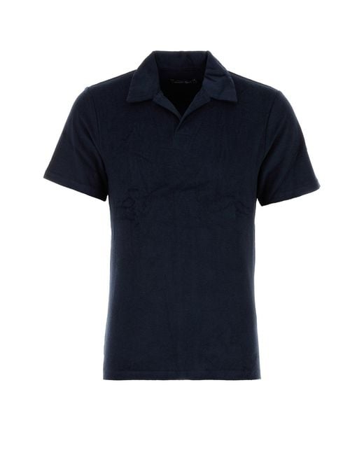 Frescobol Carioca Black Navy Blue Terry Fabric Faustino Polo Shirt for men