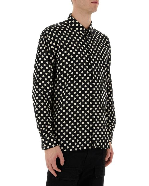 Saint Laurent Black Polka-dot Silk-jacquard Shirt for men