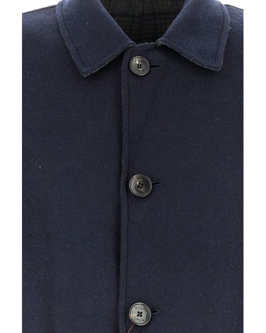 Etro Navy Blue Wool Blend Reversibile Coat for men