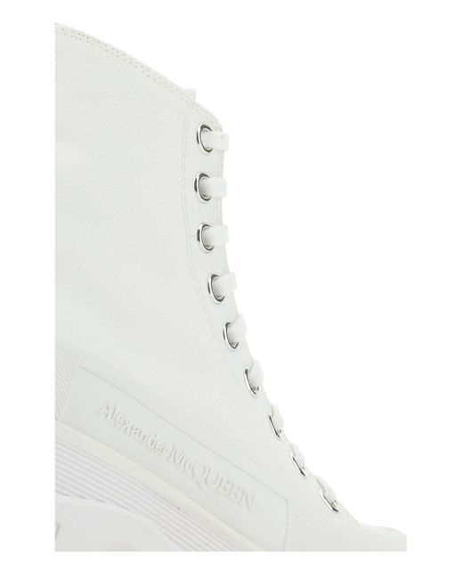 Alexander McQueen Ivory Canvas Tread Slick Sneakers in White | Lyst