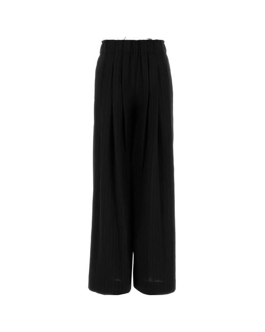 PT Torino Black Embroidered Stretch Wool Benedetta Wide-leg Pant