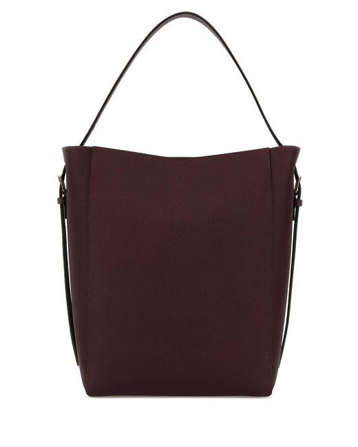 Valextra Purple Burgundy Leather Soft Bucket Bag