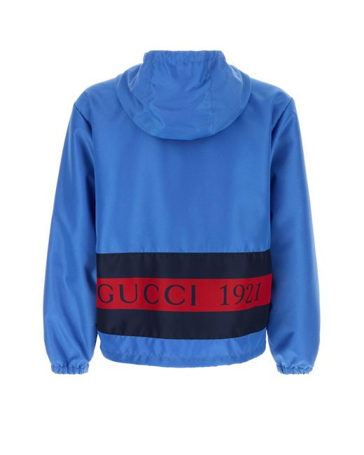 Giubbotto in nylon con dettagli web di Gucci in Blue da Uomo