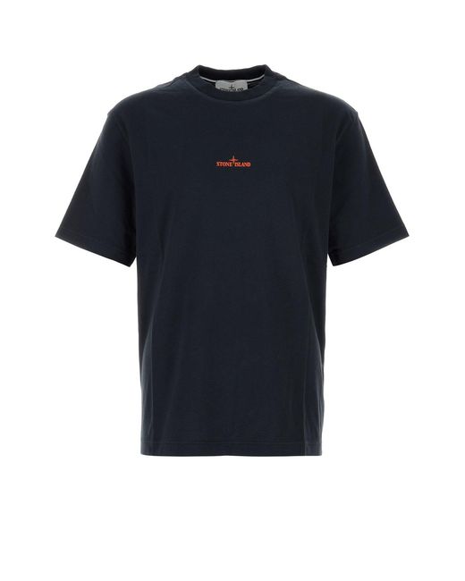 Stone Island Black Navy Blue Cotton T-shirt for men