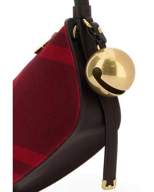 Borsa a spalla Shield mini in tela ricamata di Burberry in Red