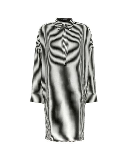 Tom Ford Gray Embroidered Silk Shirt Dress