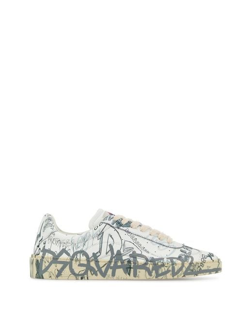 DSquared² White Dsquared Printed Leather Rider Sneakers for men