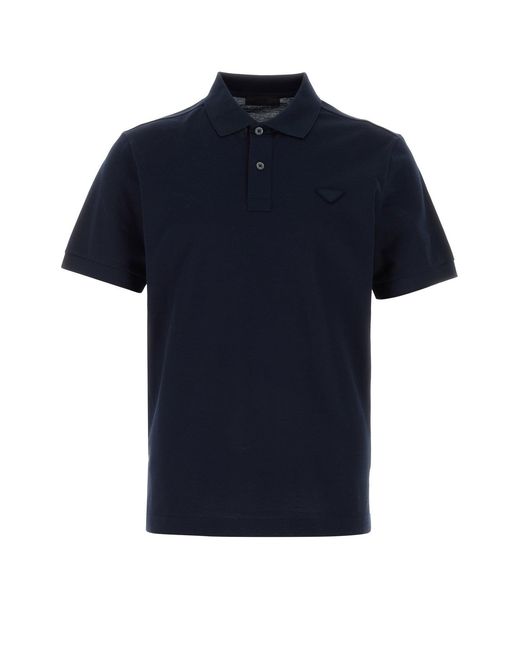 Polo in piquet blu notte di Prada in Blue da Uomo