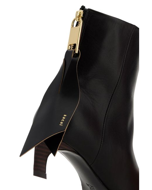 Sacai Black Leather Ankle Boots