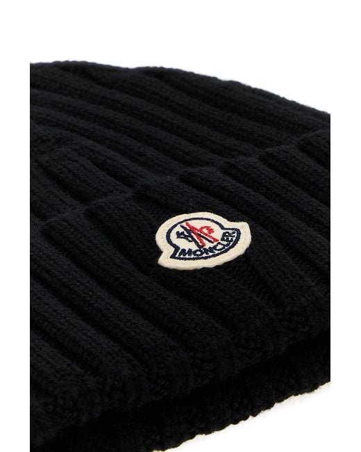Moncler Black Wool Beanie Hat