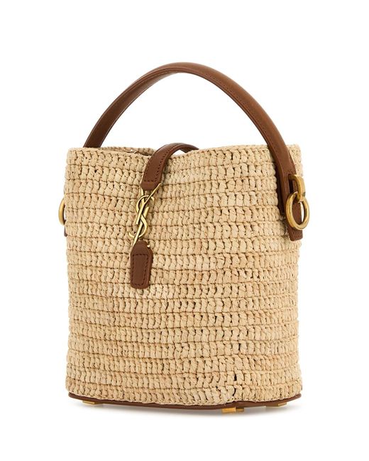 Borsa a secchiello Le 37 mini in rafia di Saint Laurent in White