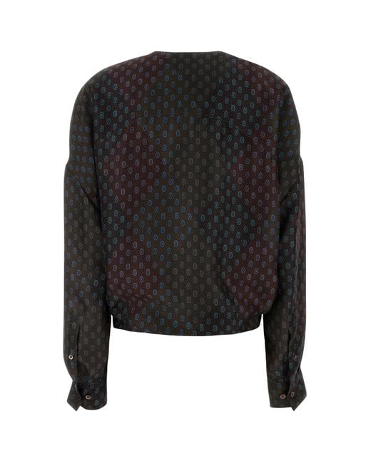 Dries Van Noten Black Printed Silk Camiel Blouse
