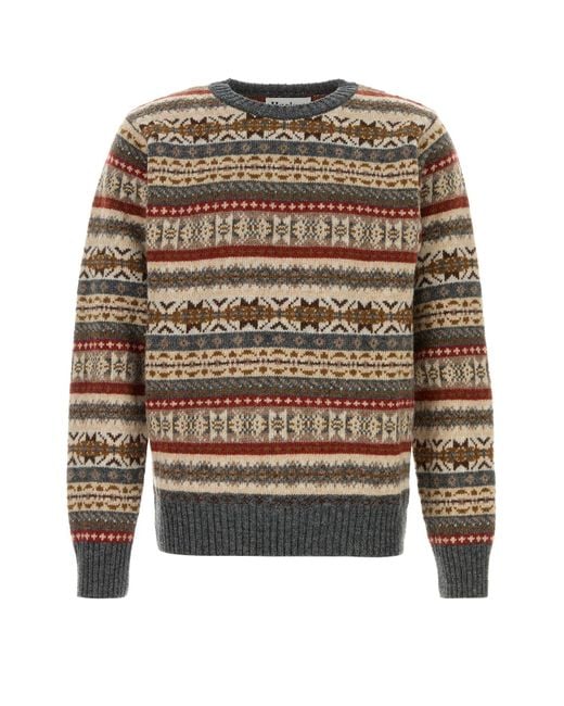 Harley Of Scotland Multicolor Embroidered Wool Sweater for men