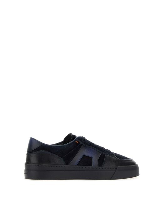Santoni Black Lace Up Sneakers for men