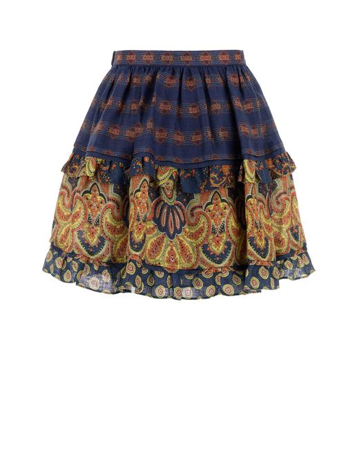 Valentino Garavani Blue Printed Linen Skirt