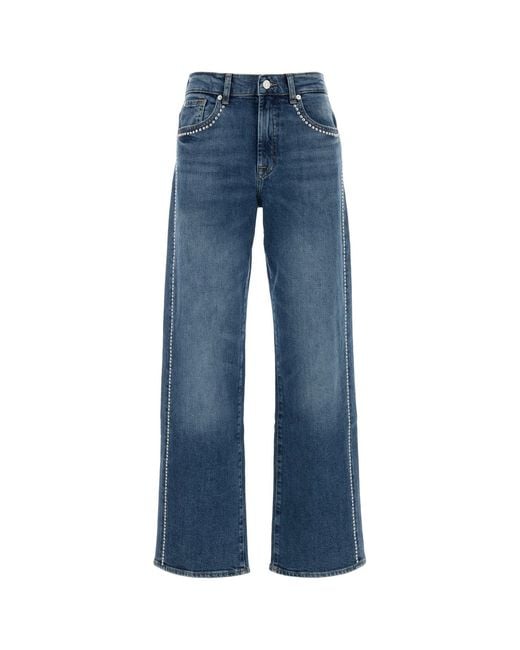 7 For All Mankind Blue Stretch Denim Stovepipe Jeans