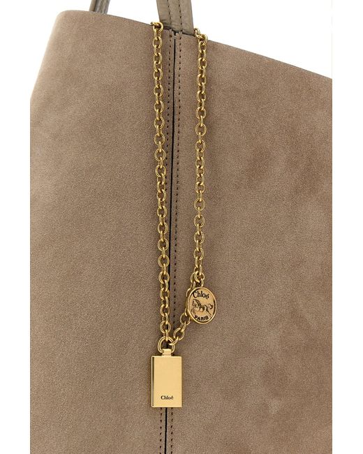 Borsa shopping Chloé Spin in pelle scamosciata tortora di Chloé in Natural
