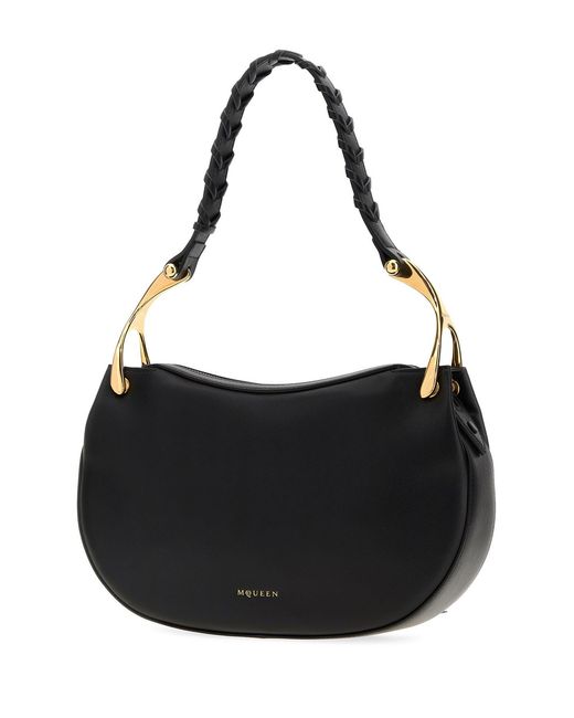 McQueen Black Leather Wishbone Shoulder Bag
