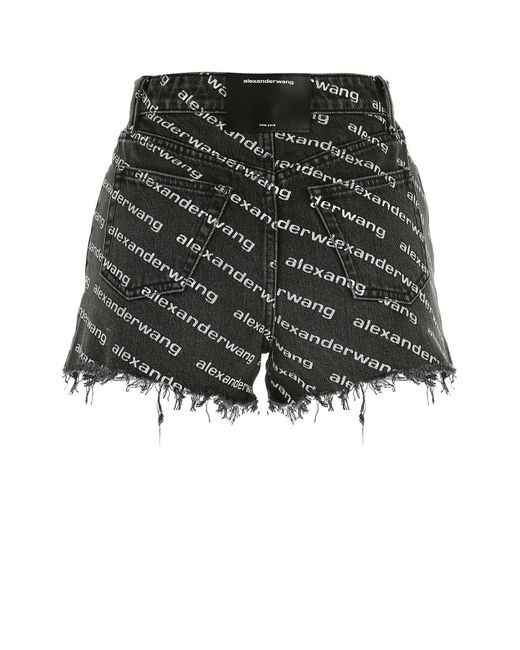 Shorts in denim stampato di Alexander Wang in Black