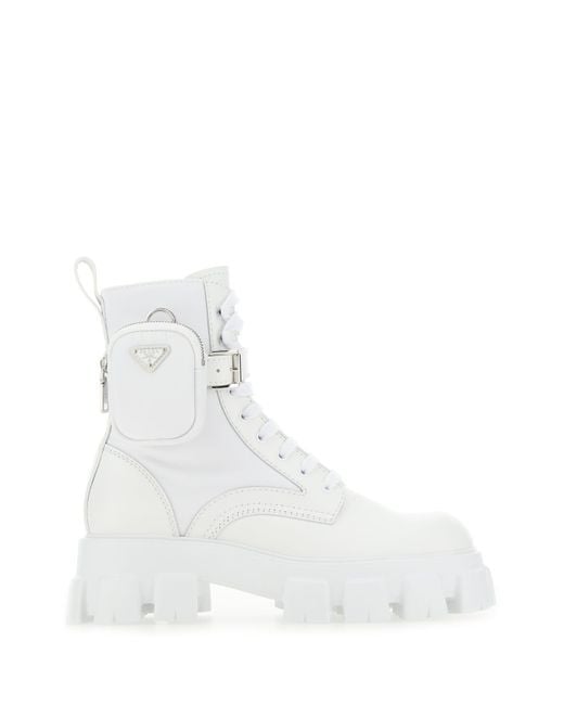 brushed rois leather and nylon monolith boots white