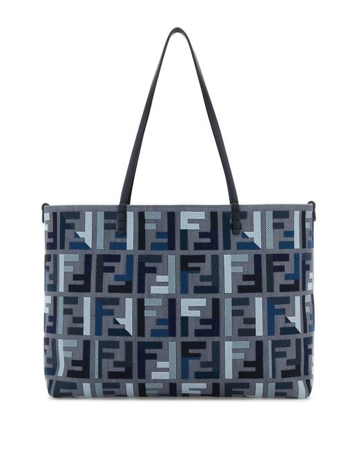 Borsa shopping Roll grande in tela ricamata di Fendi in Blue